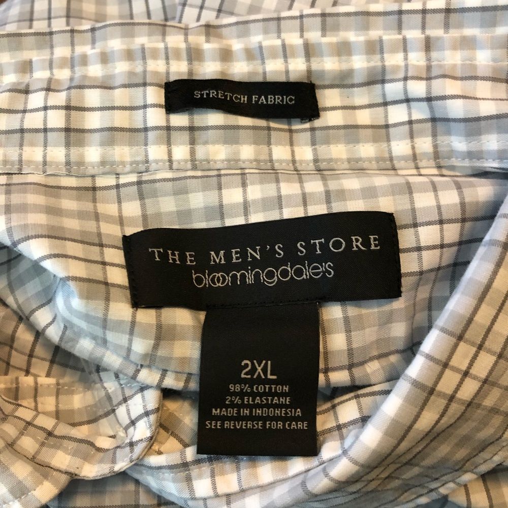 Bloomingdale's The Men's Store Grey Checked Button Up Shirt Cotton Stretch 2XL - Picture 5 of 8